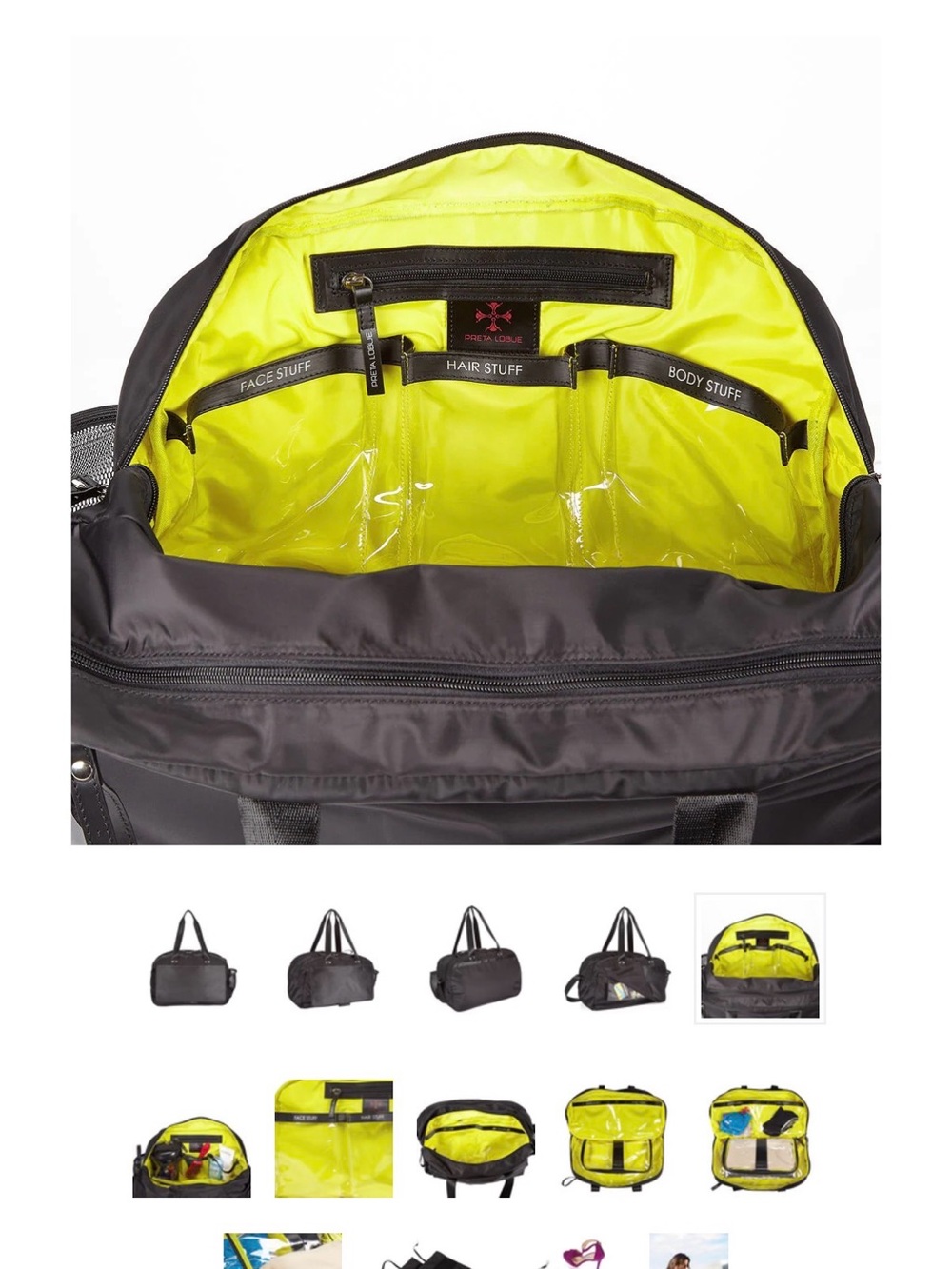 Preta Lobue Nylon Gym Overnight Travel Duffle Bag Black - Picture 6 of 11